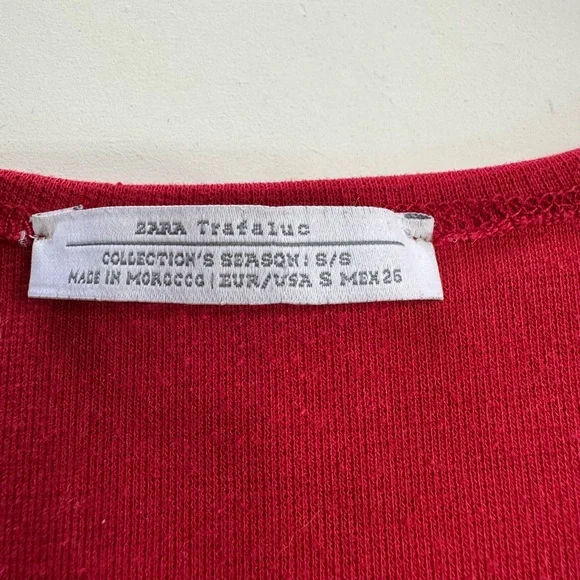 Zara Trafaluc Seasons Collection Red Knit Crop V Neck Knit Blouse Sz S - Picture 3 of 4